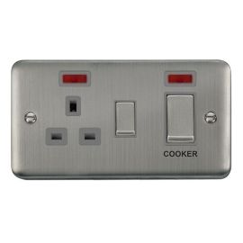 Click DPSS505GY Deco Plus Stainless Steel Ingot 1 Gang 45A 2 Pole Cooker Switch 13A Neon Switched Socket - Grey Insert