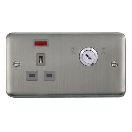 Click DPSS655GY Deco Plus Stainless Steel Ingot 1 Gang 13A Double Plate Neon Lockable Socket - Grey Insert image