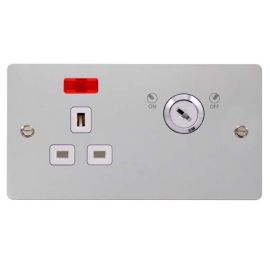 Click FPCH655WH Define Polished Chrome Ingot 1 Gang 13A Double Plate Neon 2 Pole Key Lockable Switched Socket - White Insert image