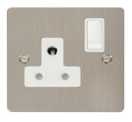 Click FPSS034WH Define Stainless Steel 1 Gang 15A Round Pin Switched Socket Outlet - White Insert image