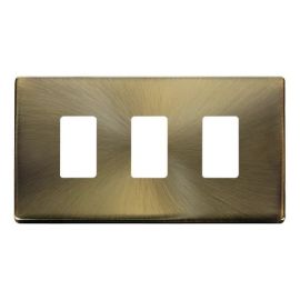 Click SCP20403AB GridPro Antique Brass Screwless 3 Gang Definity Front Plate image