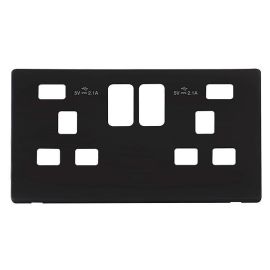Click SCP480MB Definity Metal Black Screwless 2 Gang 13A 2x USB-A Switched Socket Cover Plate image
