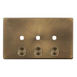 Click SFAB143PL Definity Complete Antique Brass Screwless 2 Gang 3 Aperture Unfurnished Dimmer Plate image