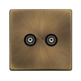 Click SFAB159BK Definity Complete Antique Brass Screwless 2 Gang Isolated Coaxial Outlet image