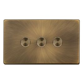 Click SFAB163 Definity Complete Antique Brass Screwless 3 Gang 100W 2 Way Trailing Edge Dimmer Switch image