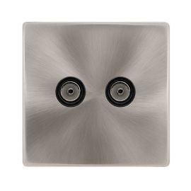 Click SFBS066BK Definity Complete Brushed Steel Screwless 2 Gang Non-Isolated Coaxial Outlet - Black Insert image