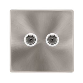 Click SFBS066PW Definity Complete Brushed Steel Screwless 2 Gang Non-Isolated Coaxial Outlet - White Insert
