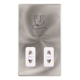 Click SFBS100PW Definity Complete Brushed Steel Screwless 115-230V Dual Voltage Shaver Socket - White Insert image