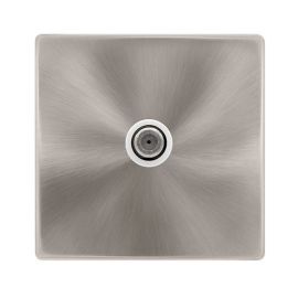 Click SFBS156BK Definity Complete Brushed Steel Screwless 1 Gang Non-Isolated Satellite Outlet - White Insert image