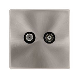 Click SFBS157BK Definity Complete Brushed Steel Screwless 2 Gang Non-Isolated Satellite Outlet - Black Insert image