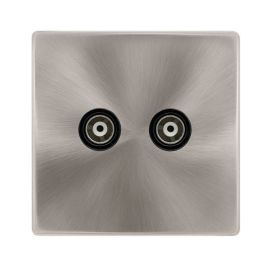 Click SFBS159BK Definity Complete Brushed Steel Screwless 2 Gang Isolated Coaxial Outlet - Black Insert image
