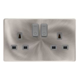 Click SFBS30036GY Definity Complete Brushed Steel Screwless 2 Gang 13A Zigbee Smart Switched Socket - Grey Insert image