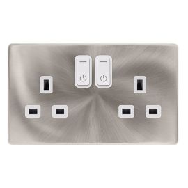 Click SFBS30036PW Definity Complete Brushed Steel Screwless 2 Gang 13A Zigbee Smart Switched Socket - White Insert image