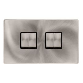 Click SFBS414BK Definity Complete Brushed Steel Screwless 4 Gang 10AX 2 Way Plate Switch - Black Insert image