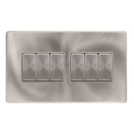Click SFBS416GY Definity Complete Brushed Steel Screwless 6 Gang 10AX 2 Way Plate Switch - Grey Insert image