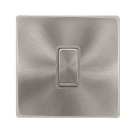 Click SFBS425GY Definity Complete Brushed Steel Screwless 1 Gang 10AX Intermediate Plate Switch - Grey Insert image