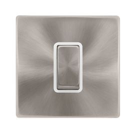 Click SFBS500PW Definity Complete Brushed Steel Screwless 1 Gang 50A 2 Pole Plate Switch - White Insert