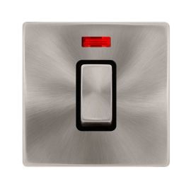 Click SFBS501BK Definity Complete Brushed Steel Screwless 1 Gang 50A 2 Pole Neon Plate Switch - Black Insert image