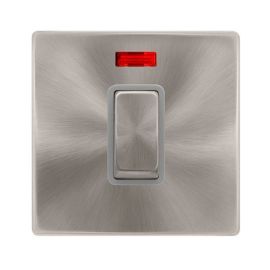 Click SFBS501GY Definity Complete Brushed Steel Screwless 1 Gang 50A 2 Pole Neon Plate Switch - Grey Insert image