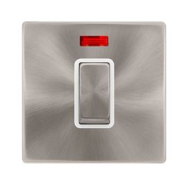 Click SFBS501PW Definity Complete Brushed Steel Screwless 1 Gang 50A 2 Pole Neon Plate Switch - White Insert image
