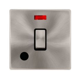 Click SFBS523BK Definity Complete Brushed Steel Screwless 20A 2 Pole Flex Outlet Neon Plate Switch - Black Insert image