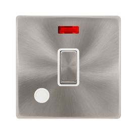 Click SFBS523PW Definity Complete Brushed Steel Screwless 20A 2 Pole Flex Outlet Neon Plate Switch - White Insert image