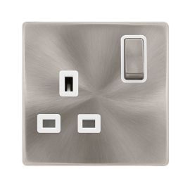 Click SFBS535PW Definity Complete Brushed Steel Screwless 1 Gang 13A 2 Pole Switched Socket - White Insert image
