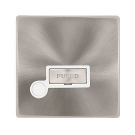 Click SFBS550PW Definity Complete Brushed Steel Screwless 1 Gang 13A Flex Outlet Fused Spur Unit - White Insert image