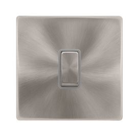 Click SFBS722GY Definity Complete Brushed Steel Screwless 1 Gang 20A 2 Pole Plate Switch - Grey Insert image