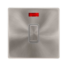 Click SFBS723GY Definity Complete Brushed Steel Screwless 1 Gang 20A 2 Pole Neon Plate Switch - Grey Insert