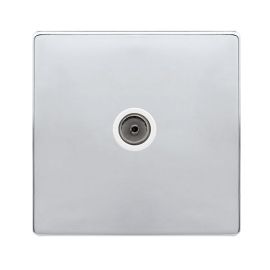 Click SFCH065PW Definity Complete Polished Chrome Screwless 1 Gang Non-Isolated Coaxial Outlet - White Insert image