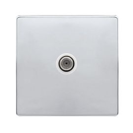 Click SFCH156PW Definity Complete Polished Chrome Screwless 1 Gang Non-Isolated Satellite Outlet - White Insert image