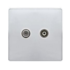 Click SFCH157PW Definity Complete Polished Chrome Screwless 2 Gang Non-Isolated Satellite Outlet - White Insert image