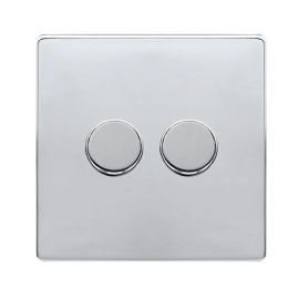 Click SFCH162 Definity Complete Polished Chrome Screwless 2 Gang 100W 2 Way Trailing Edge Dimmer Switch image
