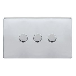 Click SFCH163 Definity Complete Polished Chrome Screwless 3 Gang 100W 2 Way Trailing Edge Dimmer Switch image