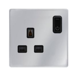 Click SFCH30035BK Definity Complete Polished Chrome Screwless 1 Gang 13A Zigbee Smart Switched Socket - Black Insert image