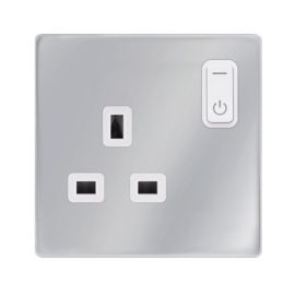 Click SFCH30035PW Definity Complete Polished Chrome Screwless 1 Gang 13A Zigbee Smart Switched Socket - White Insert image