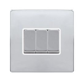 Click SFCH413PW Definity Complete Polished Chrome Screwless 3 Gang 10AX 2 Way Plate Switch - White Insert image