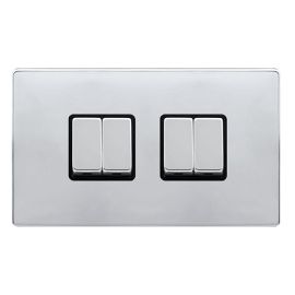 Click SFCH414BK Definity Complete Polished Chrome Screwless 4 Gang 10AX 2 Way Plate Switch - Black Insert image