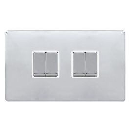 Click SFCH414PW Definity Complete Polished Chrome Screwless 4 Gang 10AX 2 Way Plate Switch - White Insert image