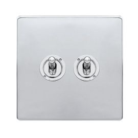 Click SFCH422 Definity Complete Polished Chrome 2 Gang 10AX 2 Way Toggle Plate Switch image