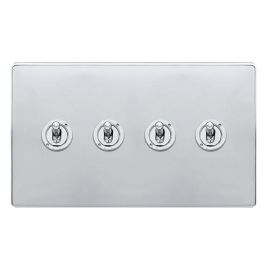 Click SFCH424 Definity Complete Polished Chrome 4 Gang 10AX 2 Way Toggle Plate Switch image