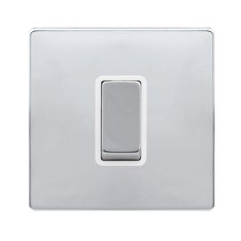 Click SFCH500PW Definity Complete Polished Chrome Screwless 1 Gang 50A 2 Pole Plate Switch - White Insert image