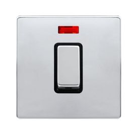 Click SFCH501BK Definity Complete Polished Chrome Screwless 1 Gang 50A 2 Pole Neon Plate Switch - Black Insert image