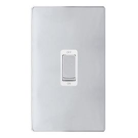 Click SFCH502PW Definity Complete Polished Chrome Screwless 2 Gang Vertical 50A 2 Pole Plate Switch - White Insert image