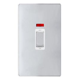 Click SFCH503PW Definity Complete Polished Chrome Screwless 2 Gang Vertical 50A 2 Pole Neon Plate Switch - White Insert image