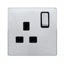 Click SFCH535BK Definity Complete Polished Chrome Screwless 1 Gang 13A 2 Pole Switched Socket - Black Insert image