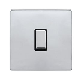 Click SFCH722BK Definity Complete Polished Chrome Screwless 1 Gang 20A 2 Pole Plate Switch - Black Insert image