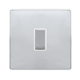 Click SFCH722PW Definity Complete Polished Chrome Screwless 1 Gang 20A 2 Pole Plate Switch - White Insert image