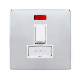 Click SFCH752PW Definity Complete Polished Chrome Screwless 1 Gang 13A 2 Pole Neon Switched Fused Spur Unit - White Insert image